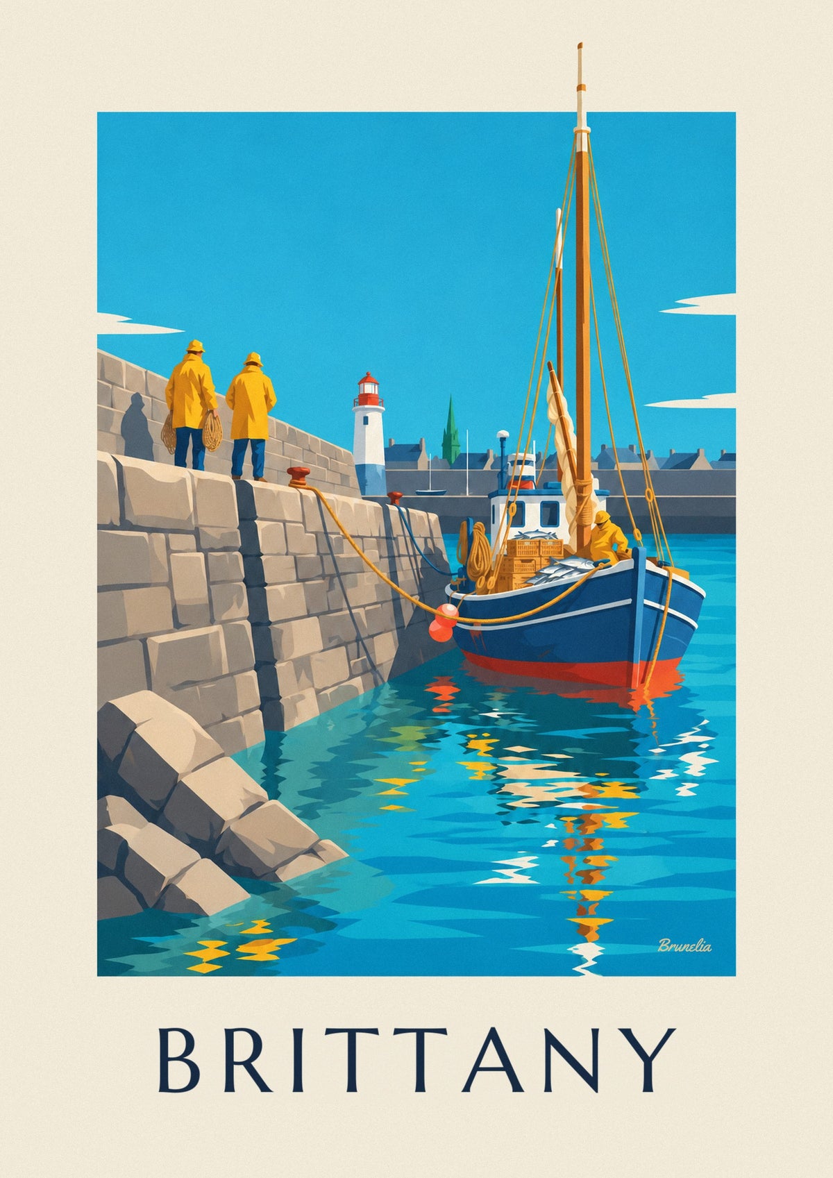 Breton fishing boat returning to granite harbor poster