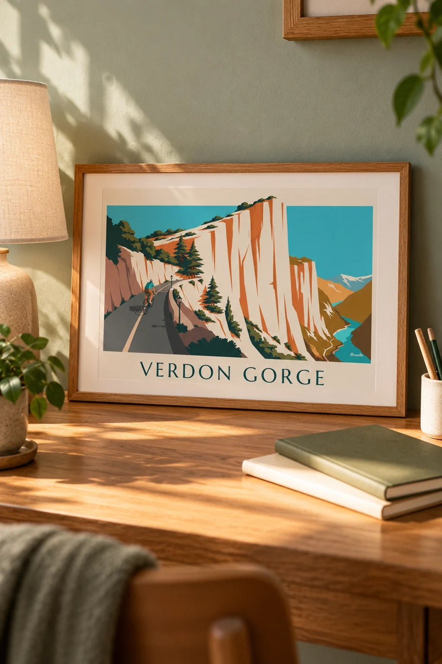 Cyclist on the Gorges du Verdon road poster: small framed A4 size