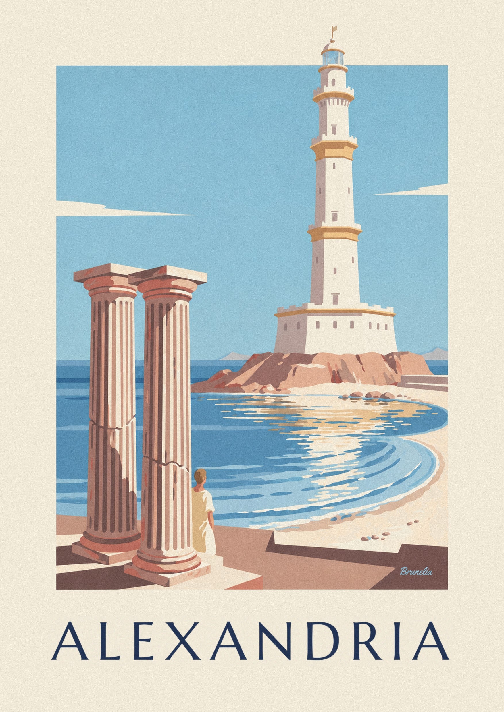 Alexandria ancient lighthouse and columns poster: close-up detail
