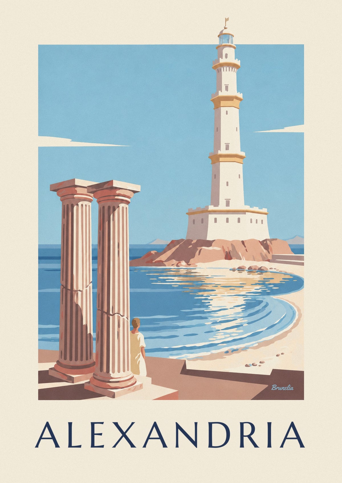 Alexandria ancient lighthouse and columns poster