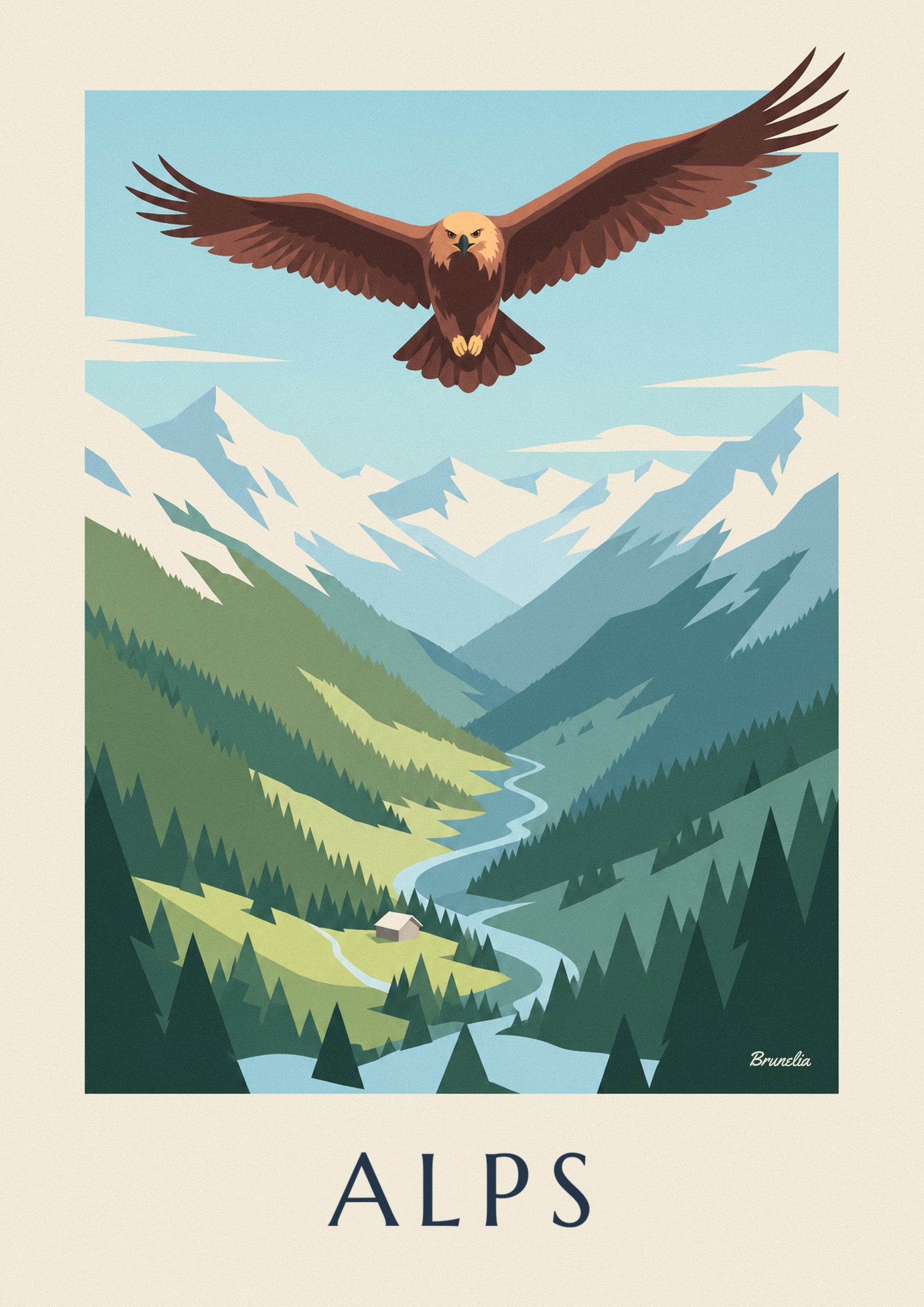 Golden eagle over an Alpine valley poster: close-up detail