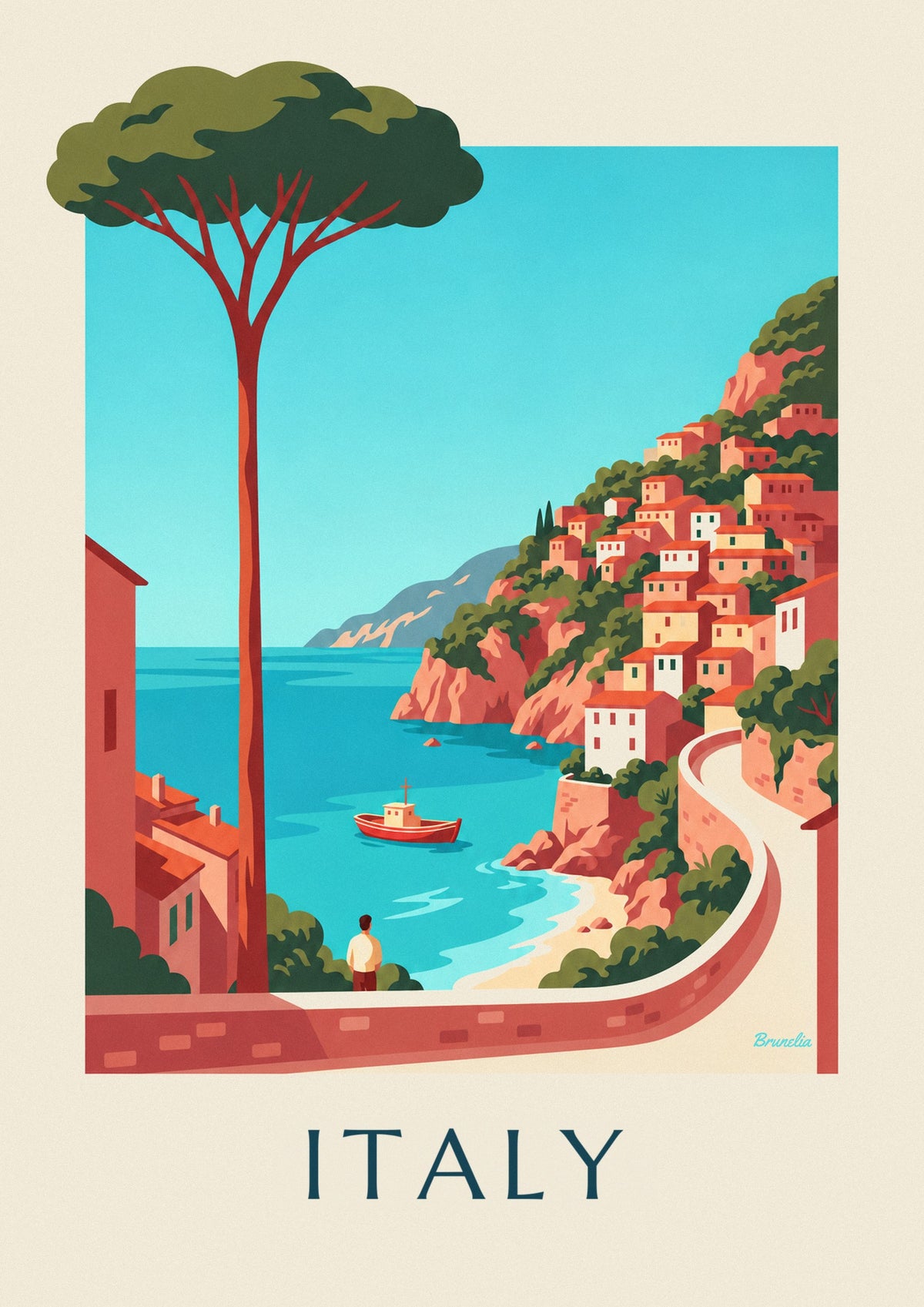 Pastel cliffside villages on the Italian coast poster