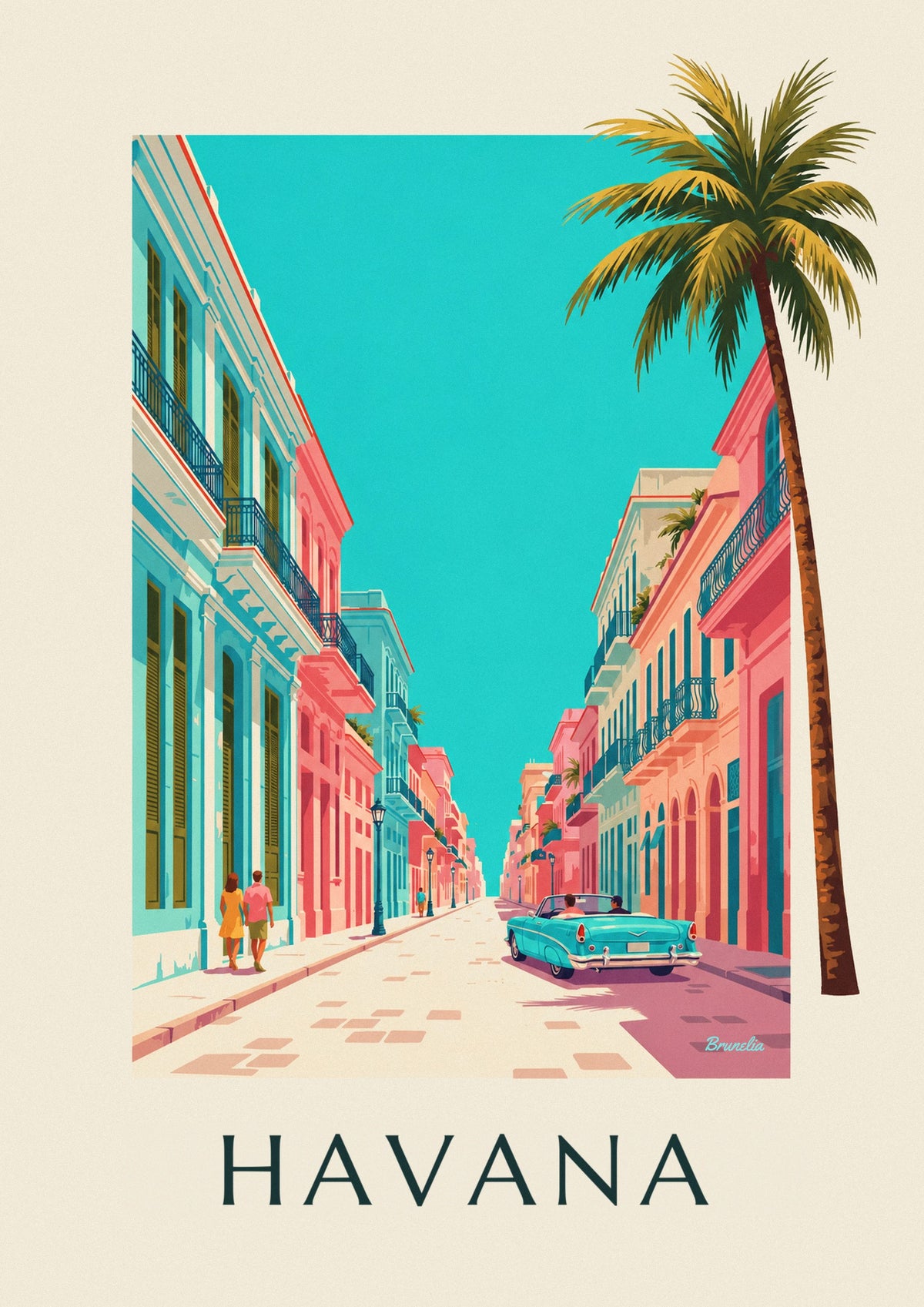 Turquoise American convertible in Havana poster