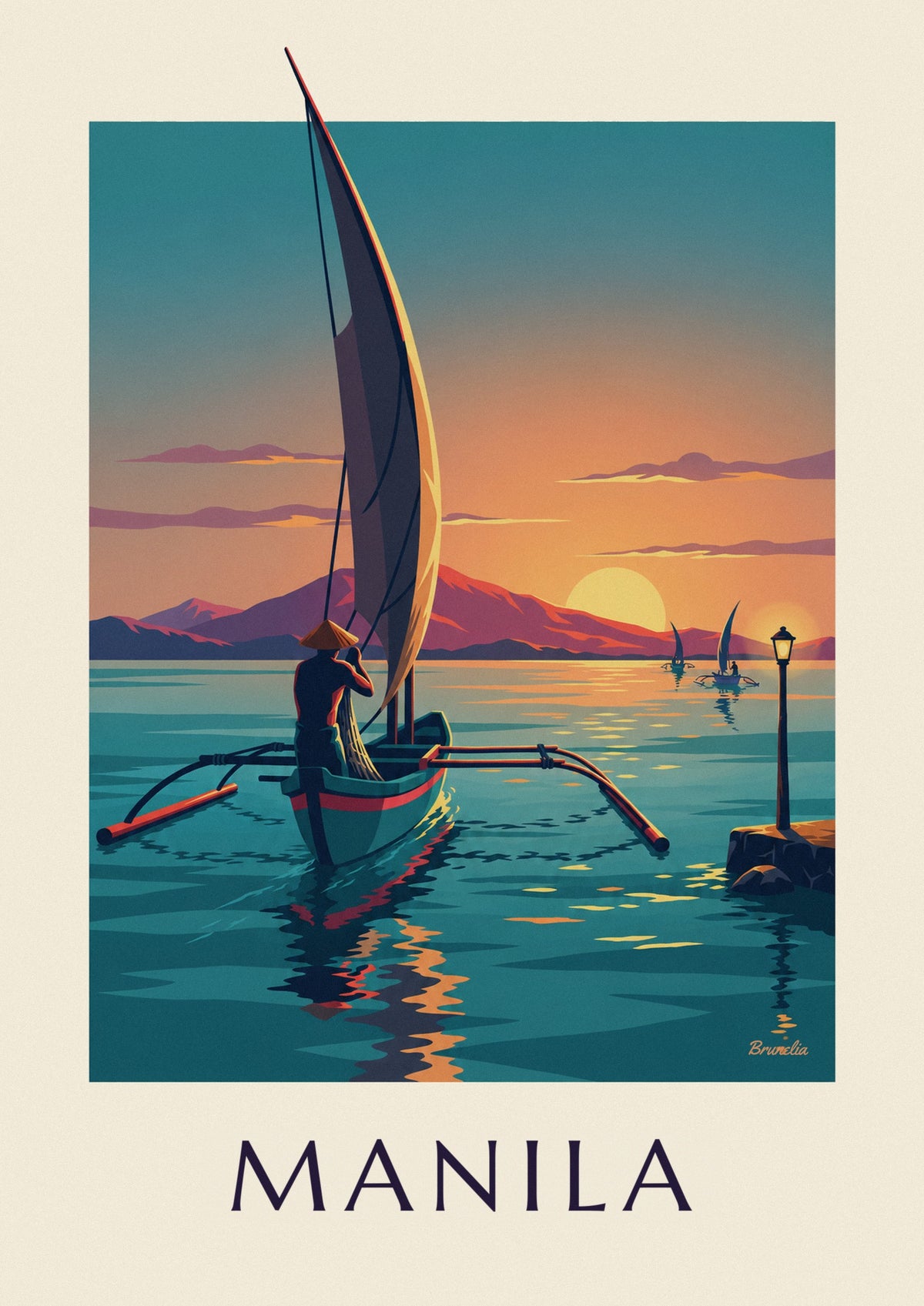 Bangka boat in Manila Bay at sunset poster