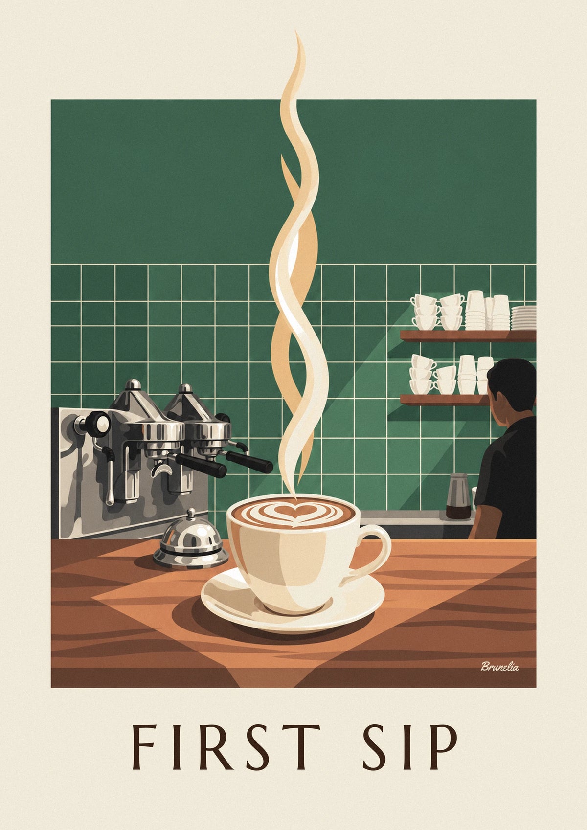 Foam heart cappuccino on a coffee counter poster
