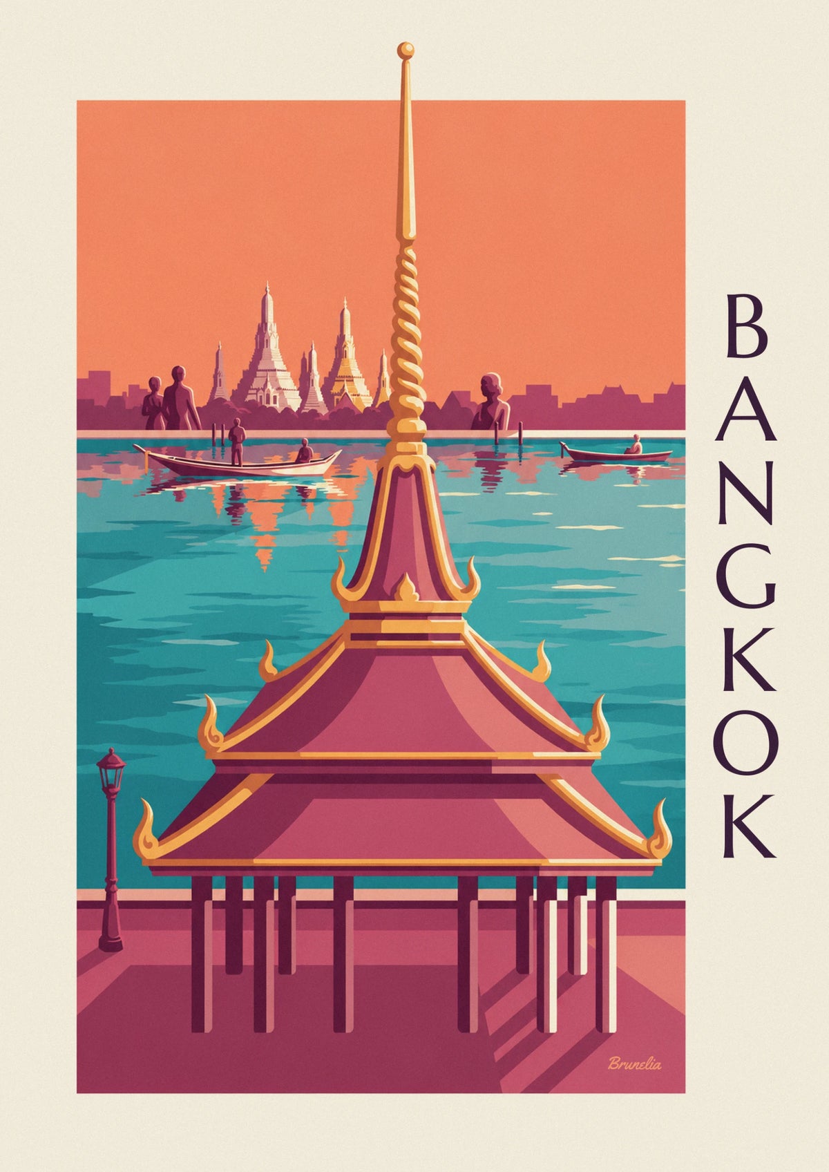 Affiche temple Wat Arun au bord du fleuve à Bangkok