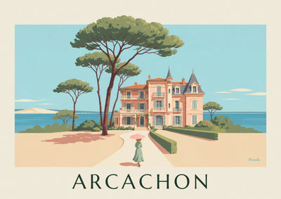 Affiche villa de la Ville d'Hiver à Arcachon parmi les pins : l'affiche entière