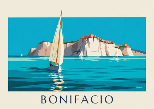 Affiche falaises blanches et voiliers de Bonifacio en Corse : l'affiche entière