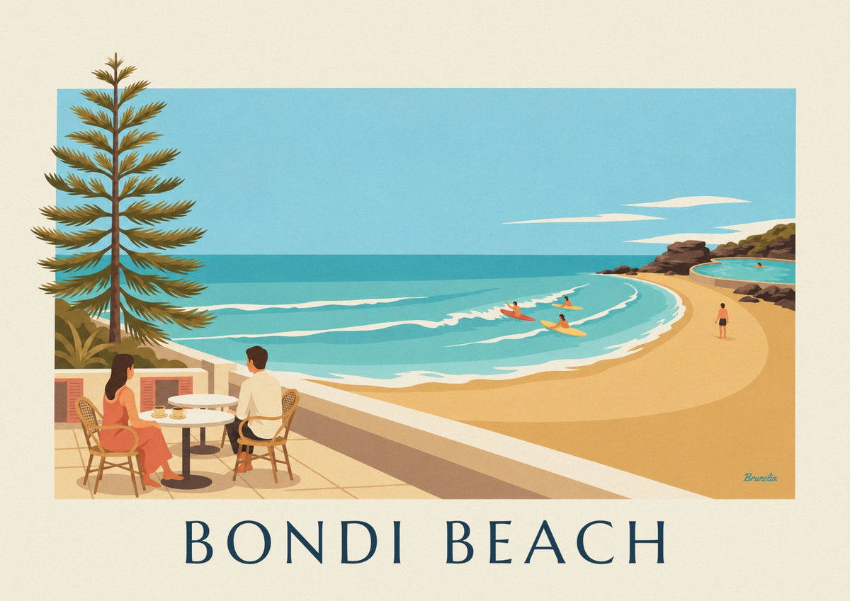 Sydney Bondi Beach café terrace poster
