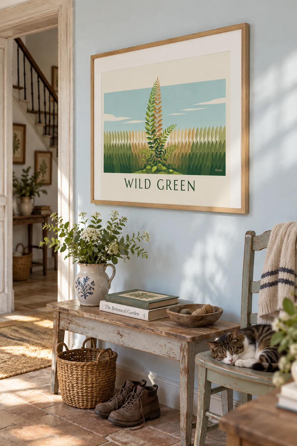 Mise en situation de Affiche botanique fougère verte, planche d'étude naturaliste