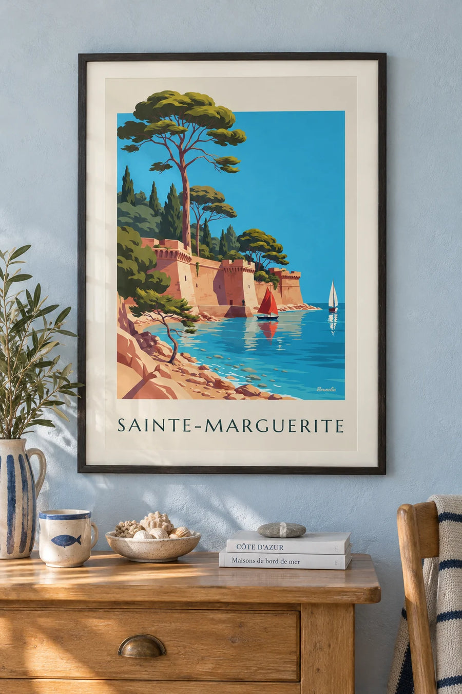 Poster of Sainte-Marguerite Island and the royal fort off Cannes: framed on the wall