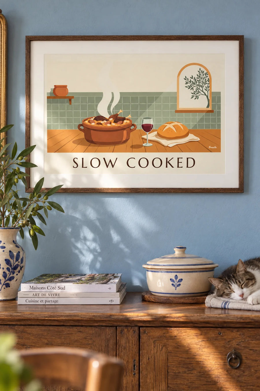Poster of Toulouse cassoulet in its terracotta cassole: framed on the wall
