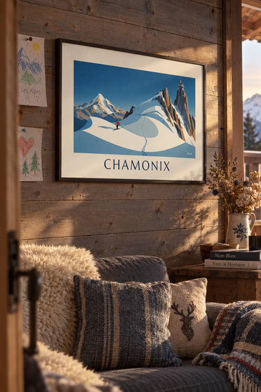 Poster of a skier on the Vallée Blanche glacier in Chamonix: framed on the wall