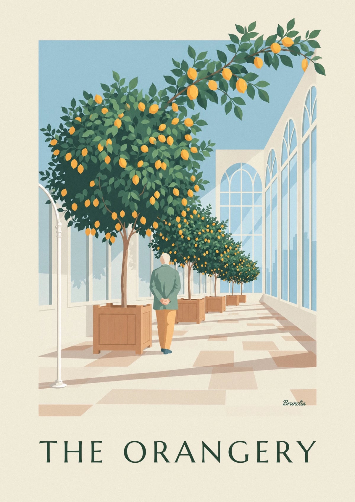 Glass orangery lemon trees in crates poster