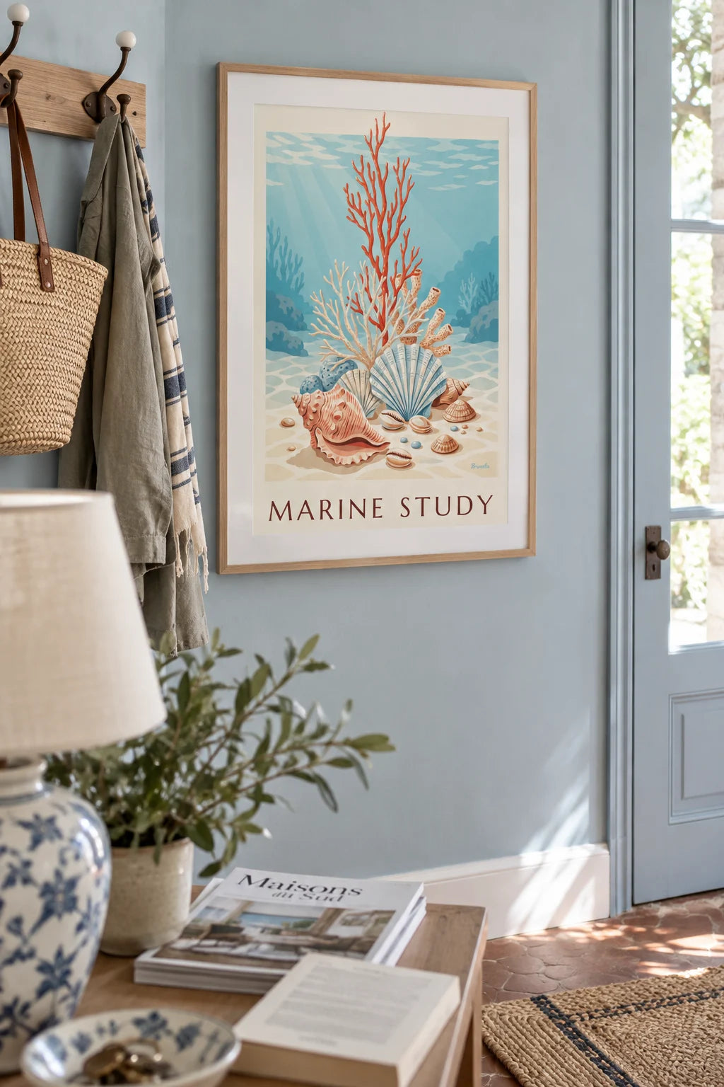 Mise en situation de Affiche planche naturaliste de coraux et coquillages