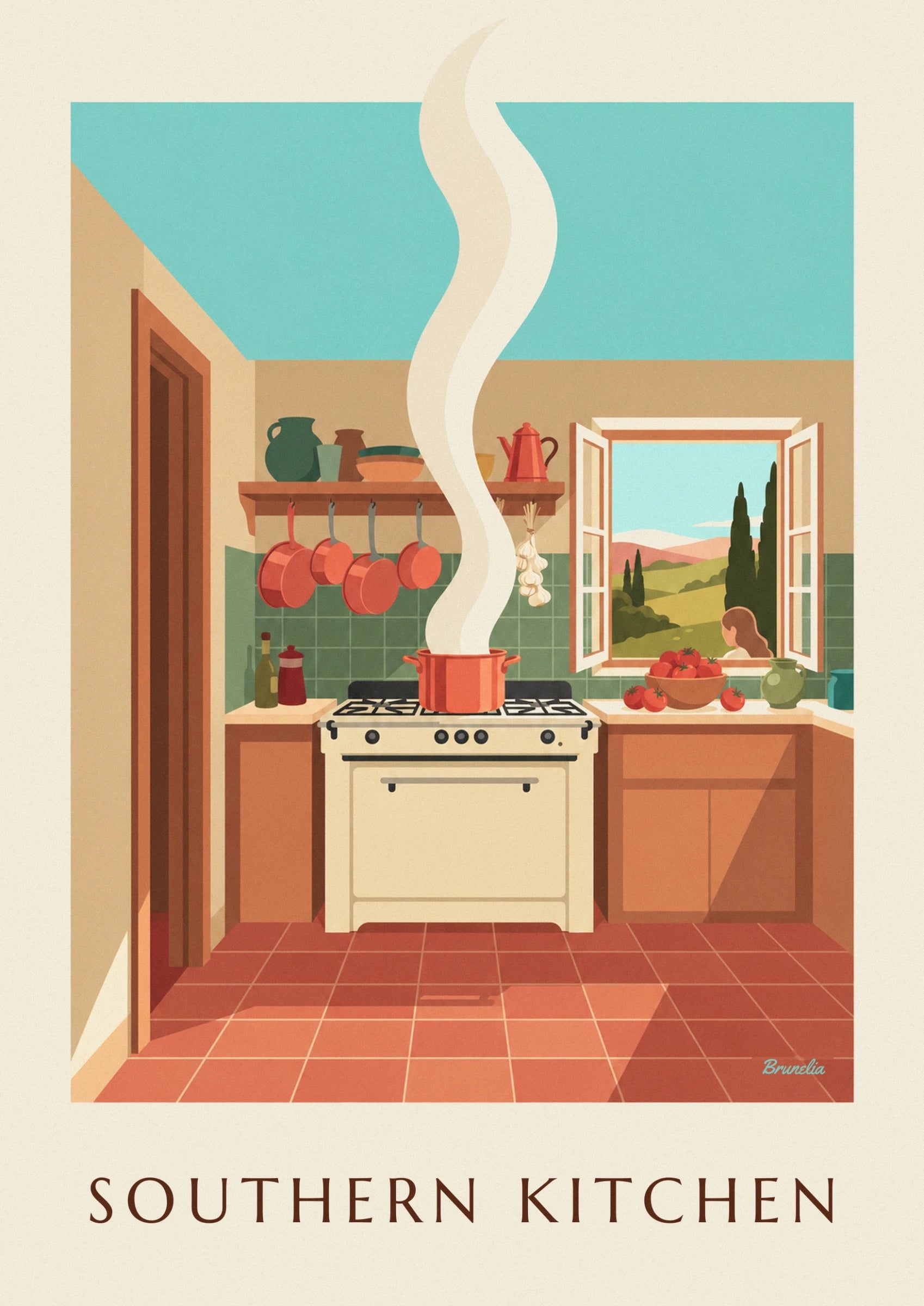 Southern kitchen ratatouille and copper pots poster: close-up detail