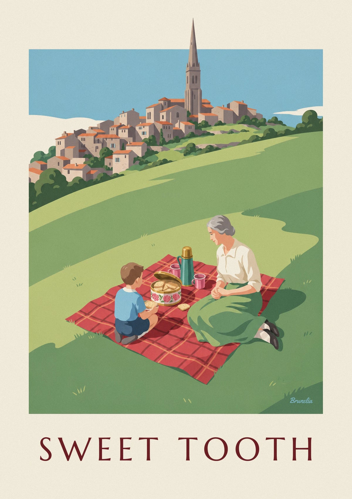 Hillside picnic and floral biscuit tin poster