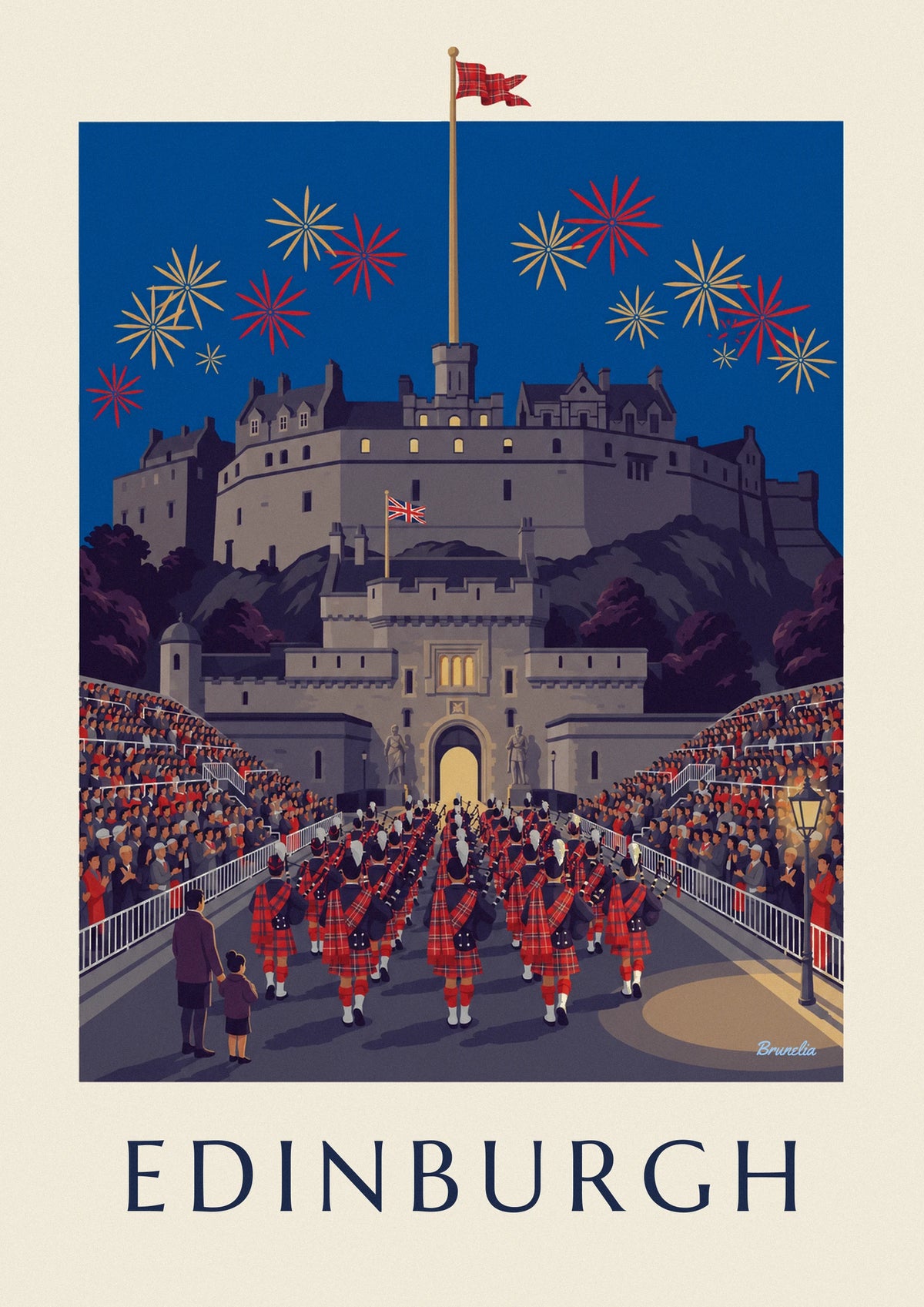 Affiche château d'Édimbourg et Military Tattoo de nuit