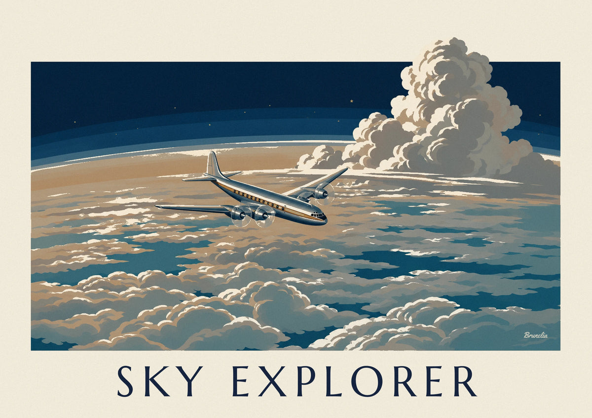 Affiche avion de ligne au-dessus d'une mer de nuages