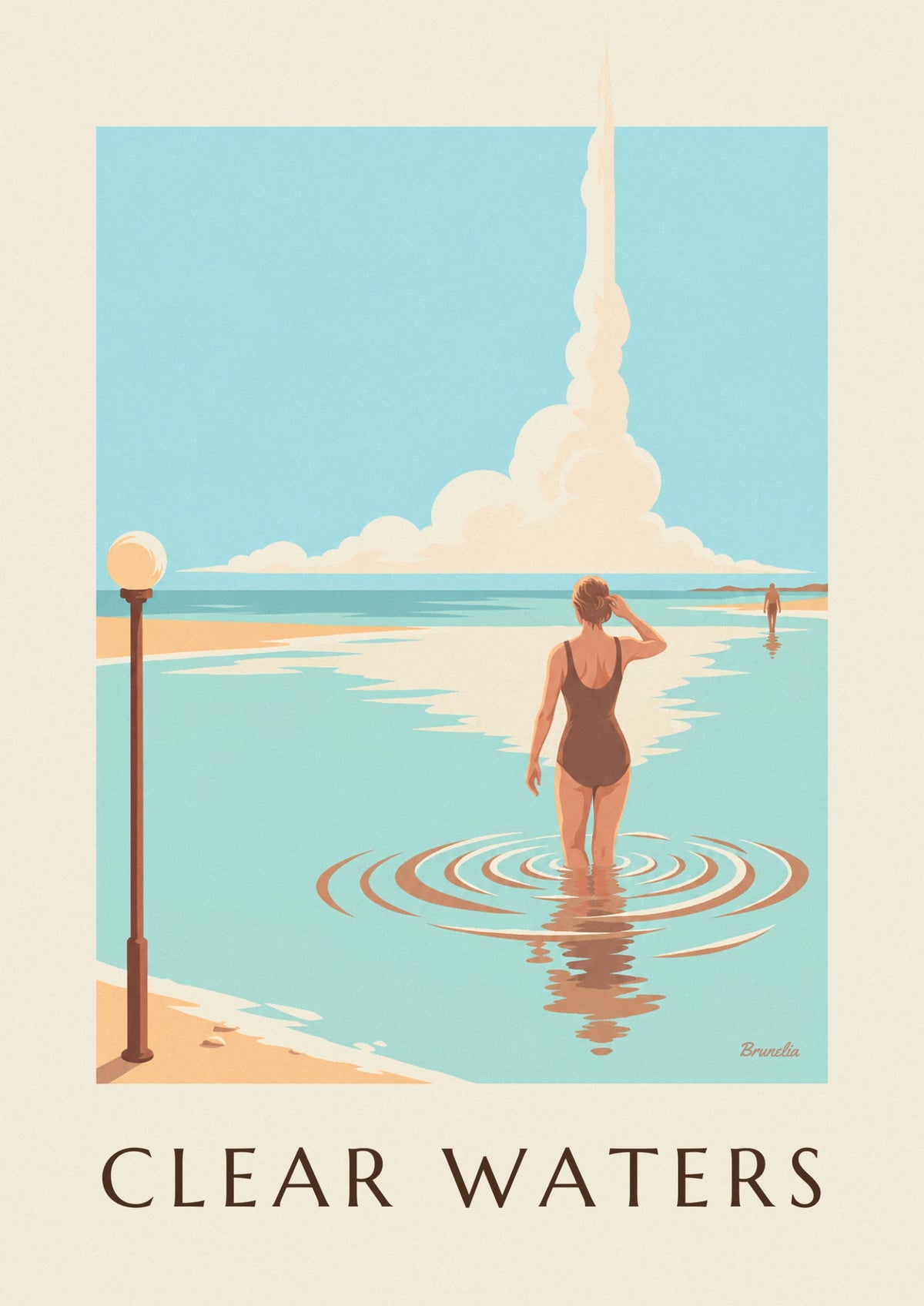 Affiche baigneuse de dos dans l'eau claire et transparente