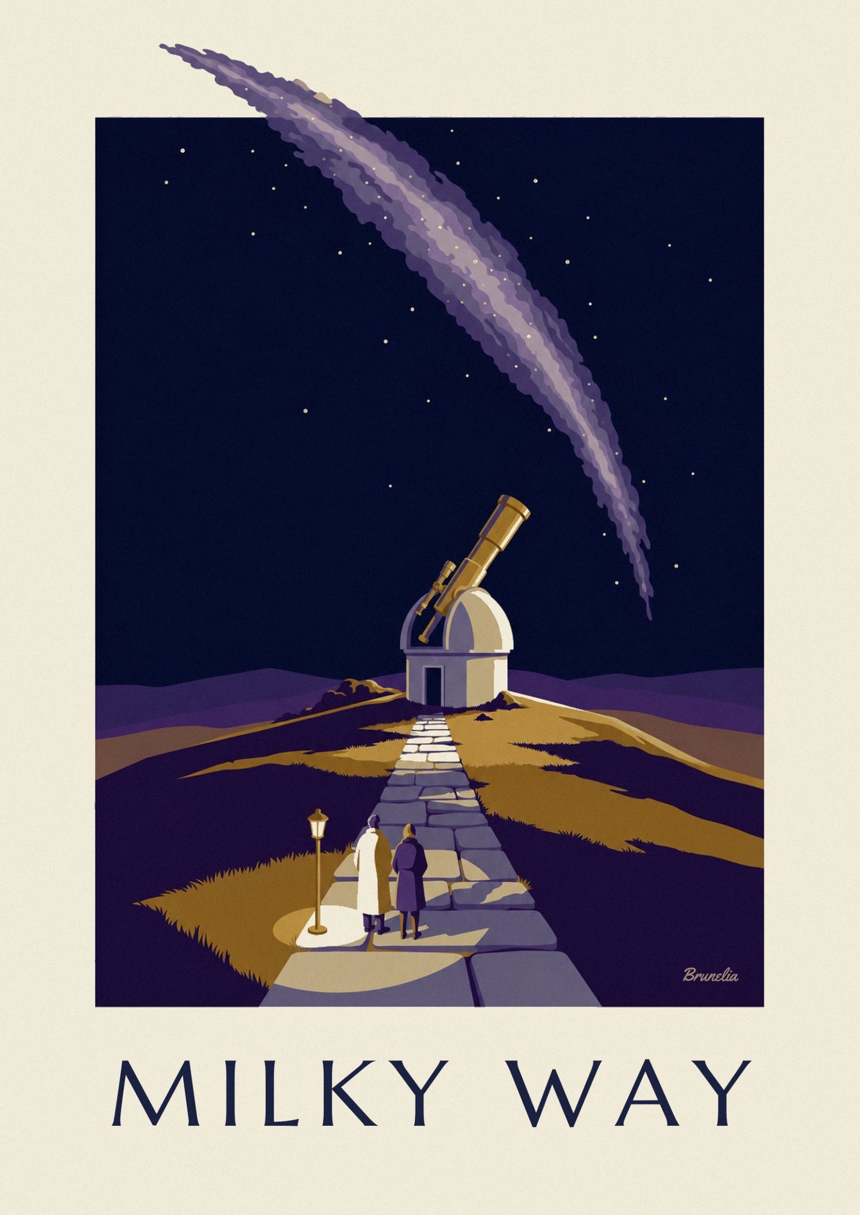 Le télescope doré dressé sur la coupole blanche de l’observatoire sous le ciel nocturne
