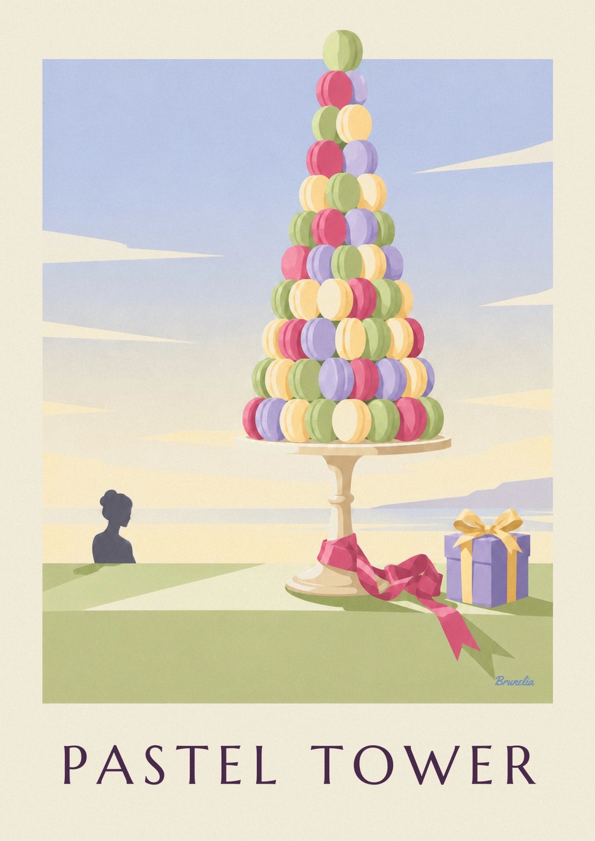 Affiche pyramide de macarons colorés en pâtisserie