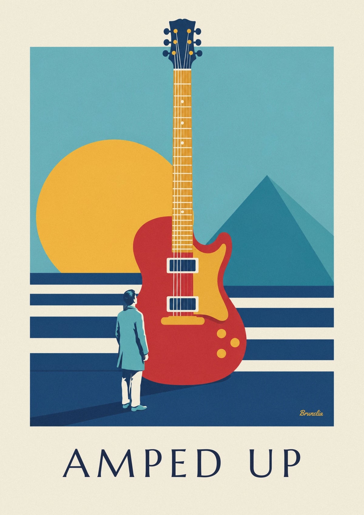 Affiche guitare électrique aux motifs géométriques