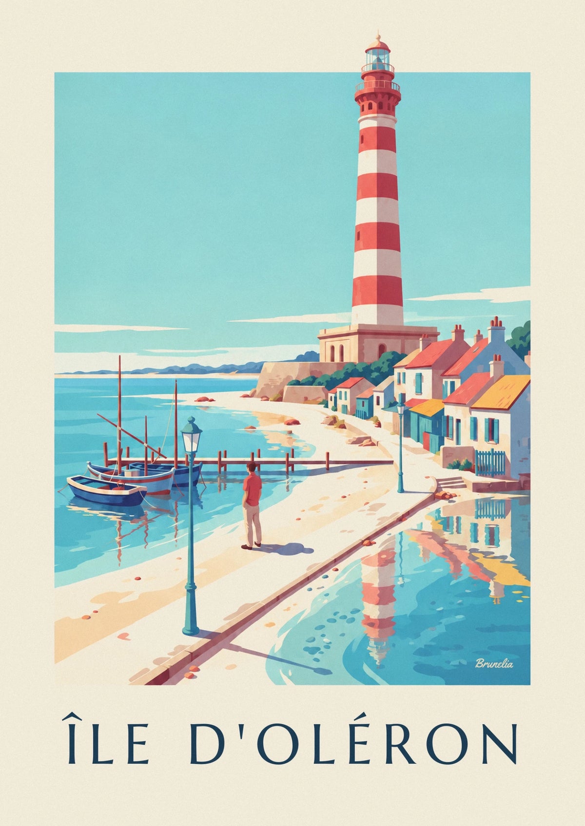 Affiche Île d'Oléron maisons colorées bord de mer