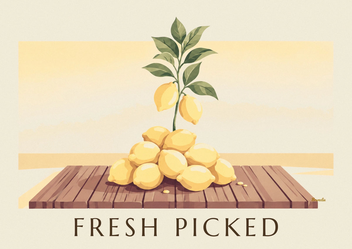Affiche citrons fraîchement cueillis sur une planche en bois