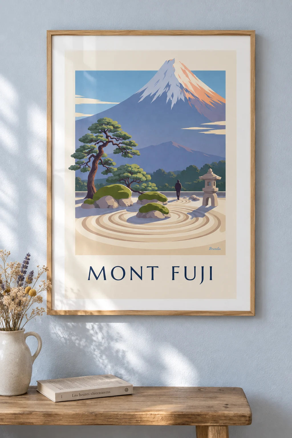 Japanese zen garden facing Mount Fuji poster on the wall