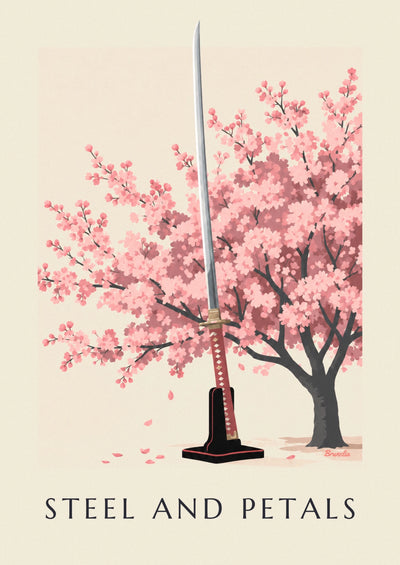 Poster of a katana sword and Japanese cherry blossoms: the full poster