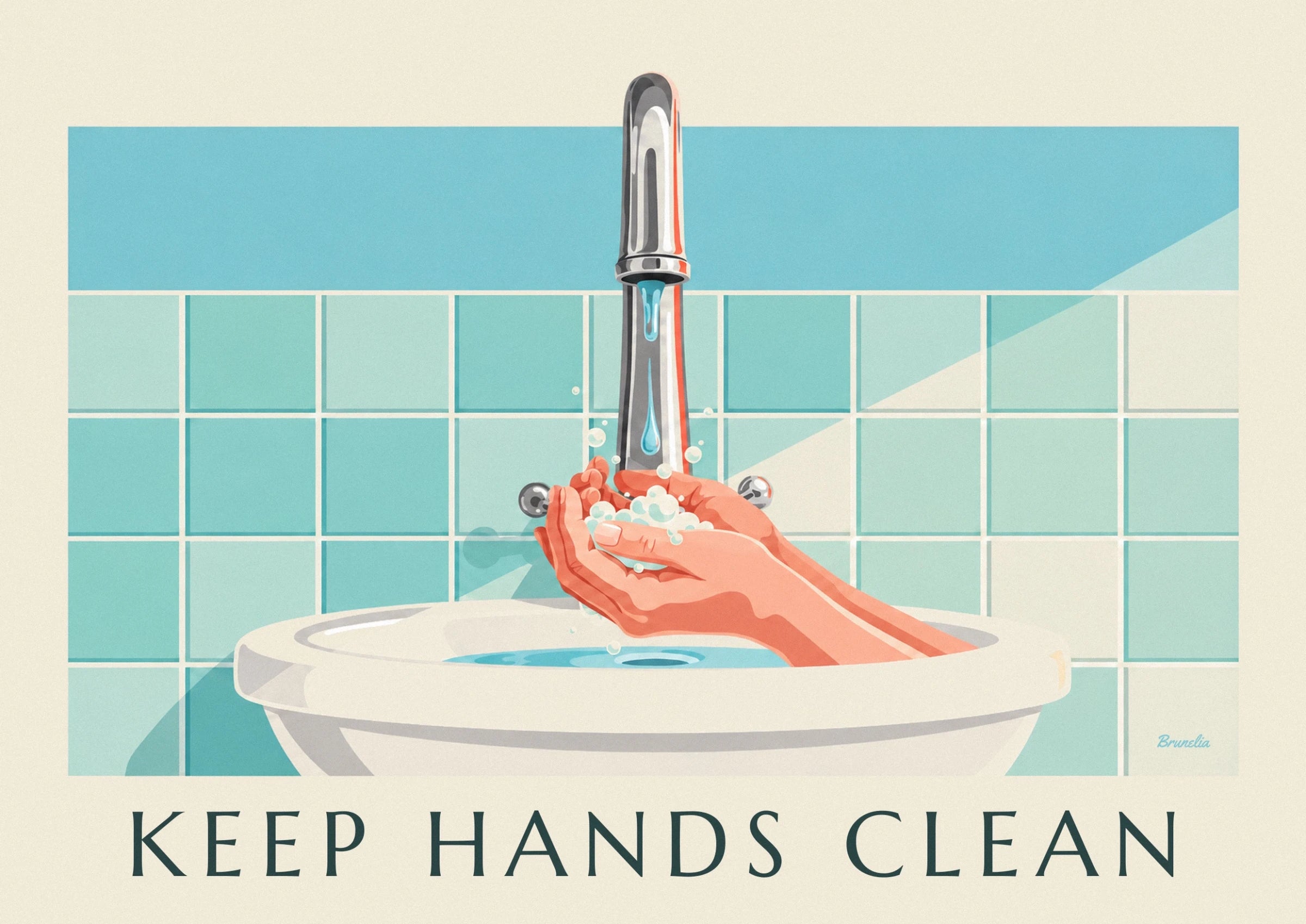 Affiche Keep hands clean pour le lavage des mains : détail en gros plan