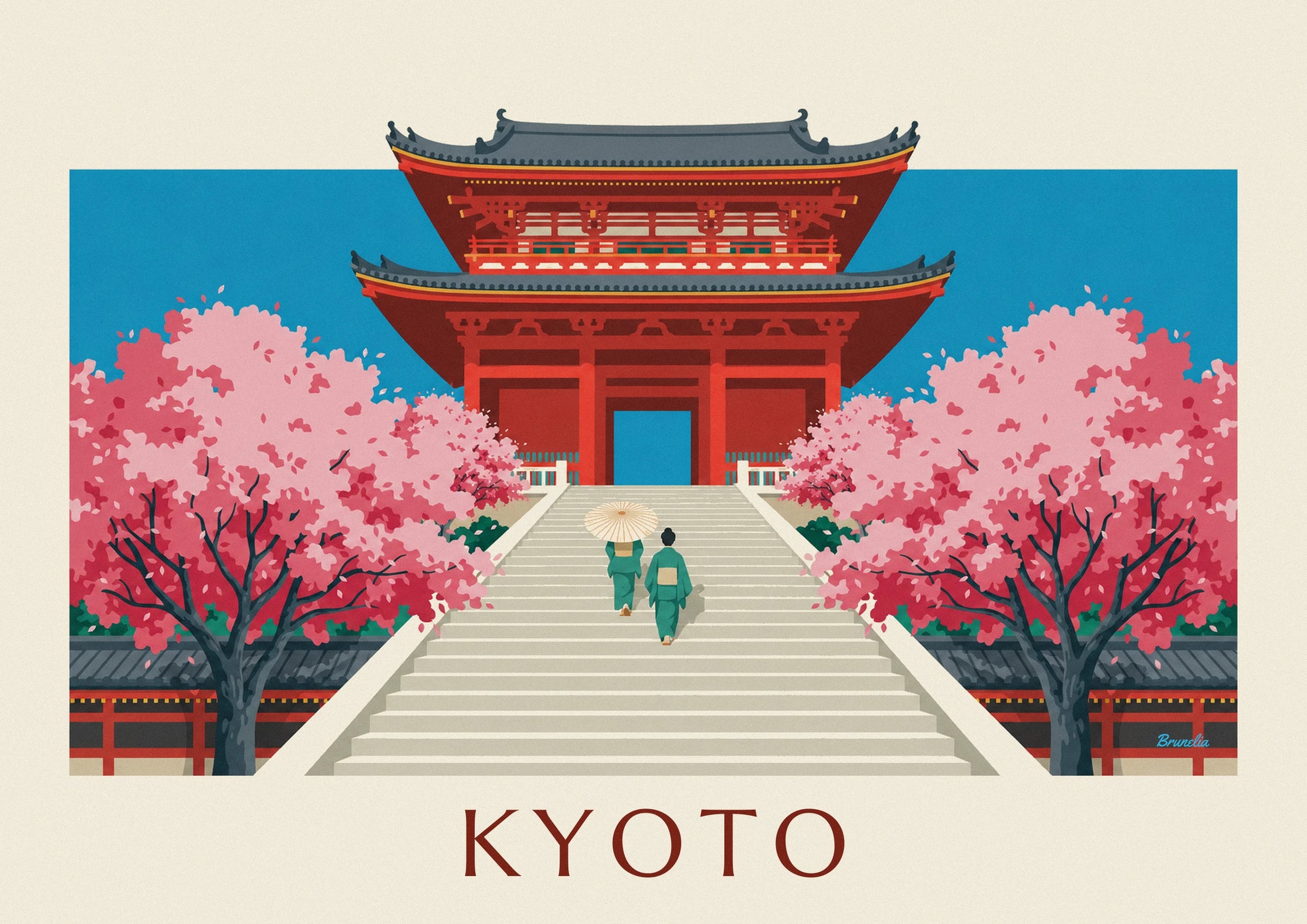 La façade vermillon du Kiyomizu-dera, ses poutres rouges et ses toitures grises