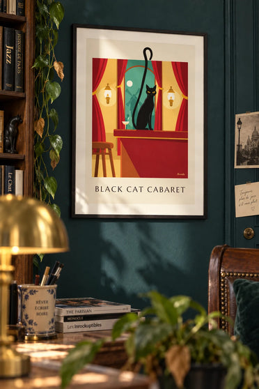 Affiche cabaret Le Chat Noir et son chat noir à Montmartre : encadrée au mur