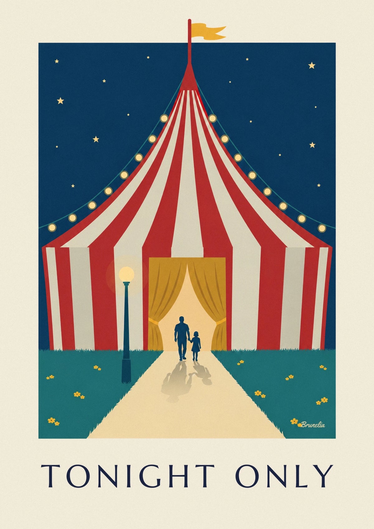 Circus tent entrance lit with string lights poster