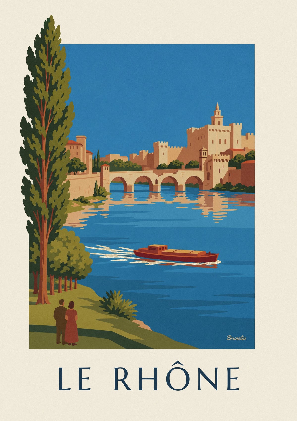 Barge on the Rhône by the Avignon bridge poster