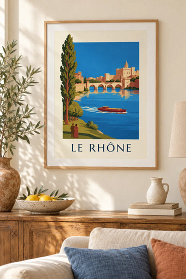 Barge on the Rhône by the Avignon bridge poster : framed on the wall