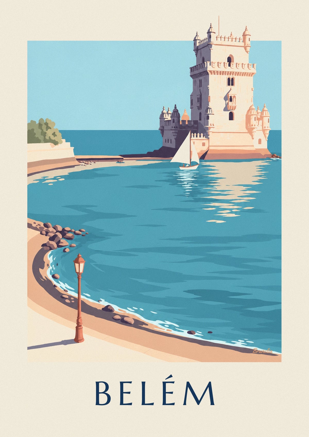 Belém Tower and sailboat on the Tagus in Lisbon poster