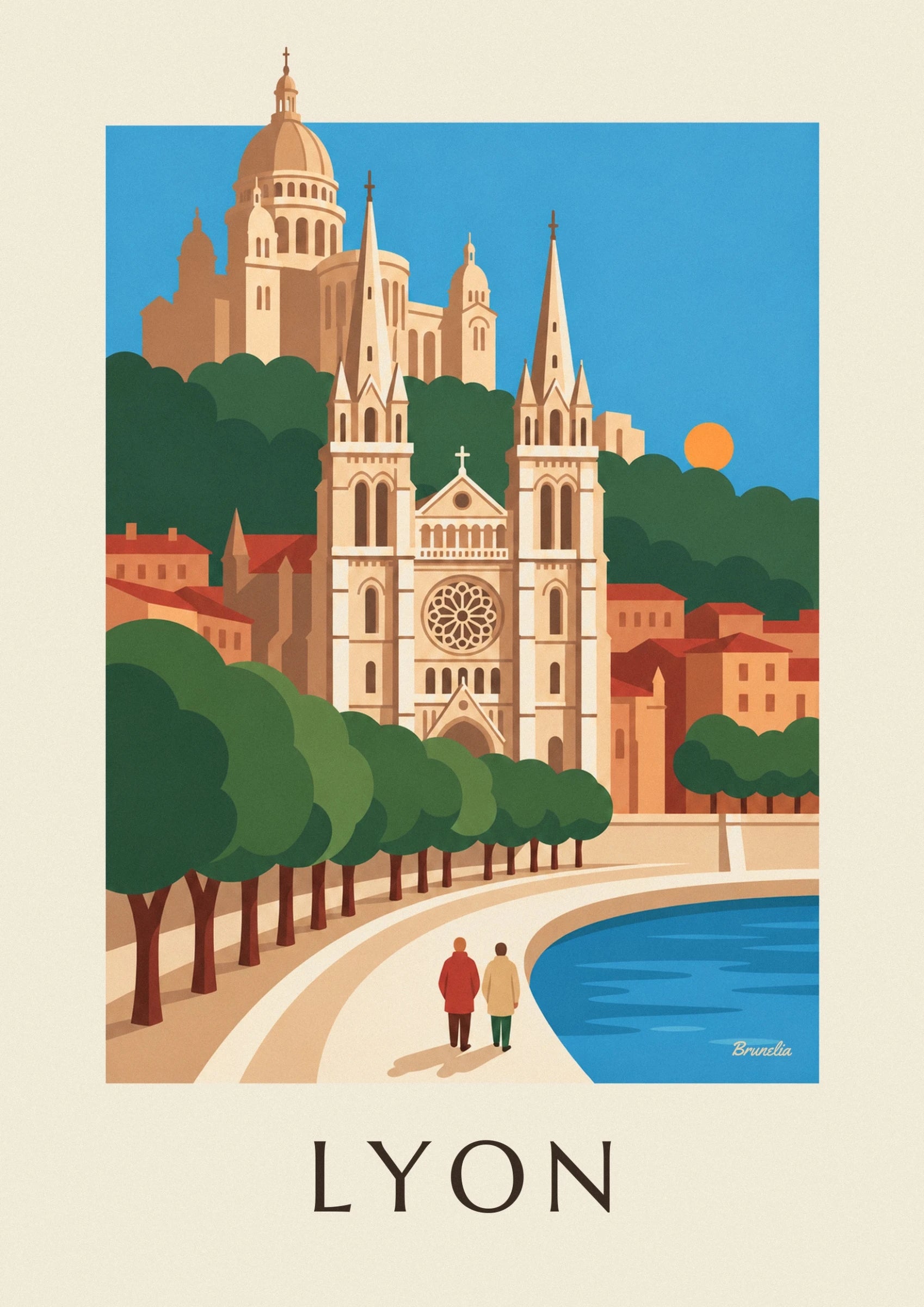 La façade de la cathédrale Saint-Jean, ses 2 tours et sa rosace aux tons crème