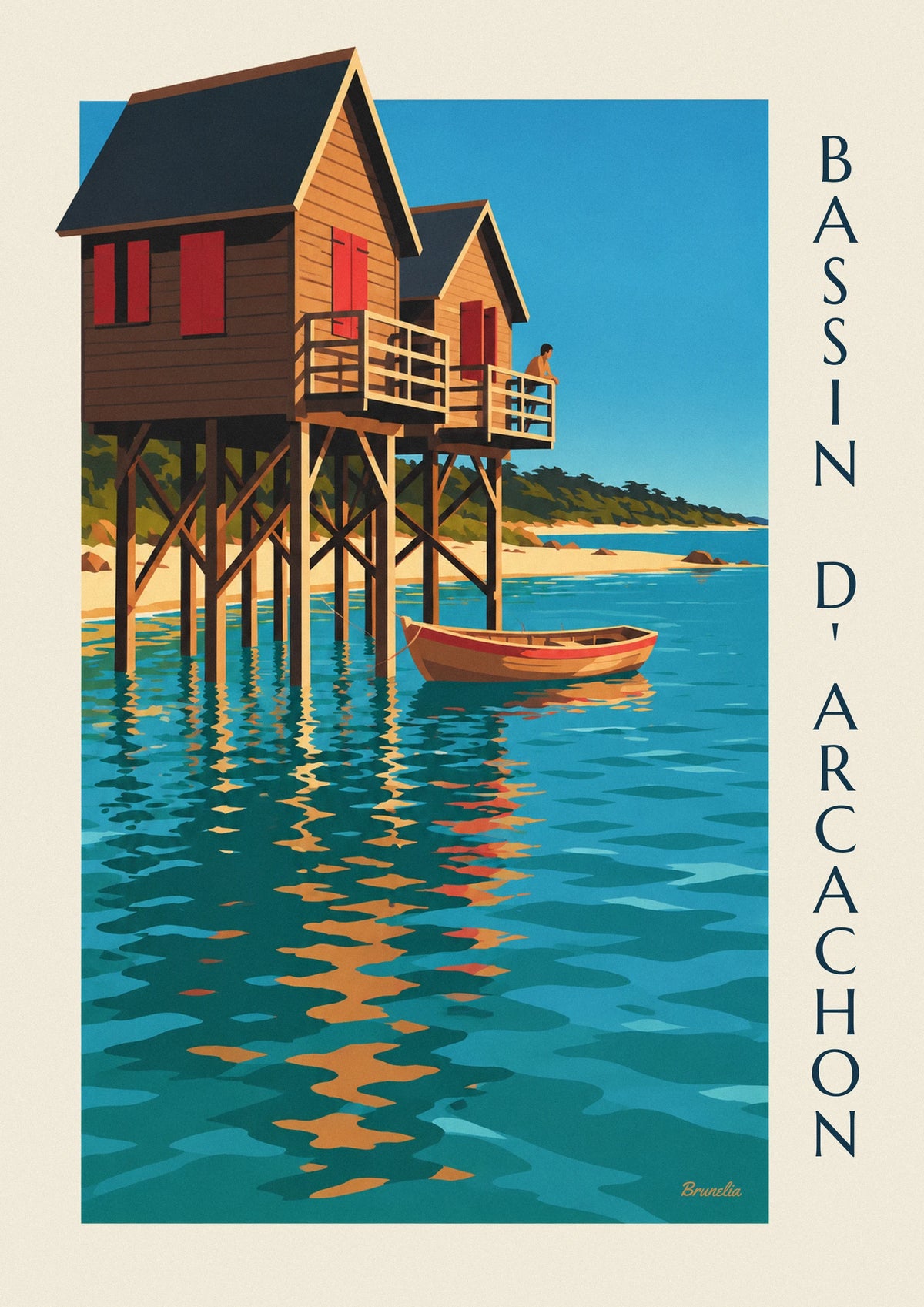 Arcachon Bay stilt houses at dusk poster