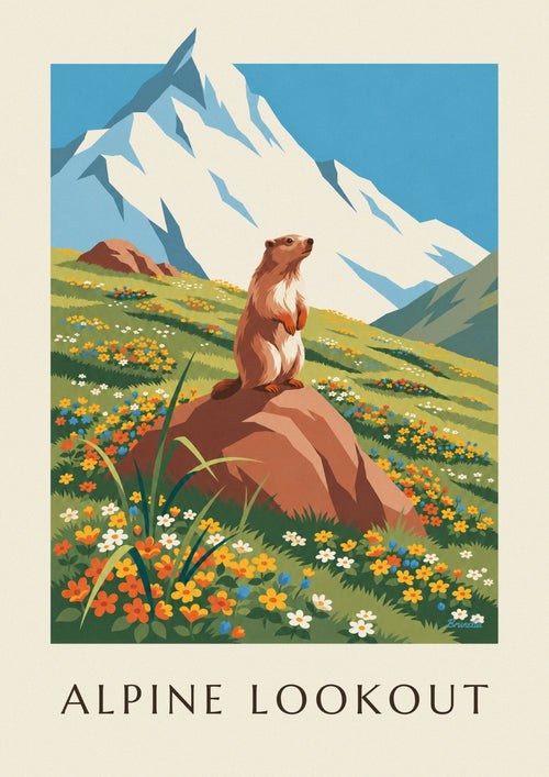 Poster of a marmot and a flowering Alpine landscape: the full poster
