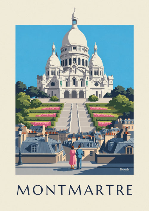 Affiche Sacré-Cœur sur la butte Montmartre et toits de Paris : l'affiche entière