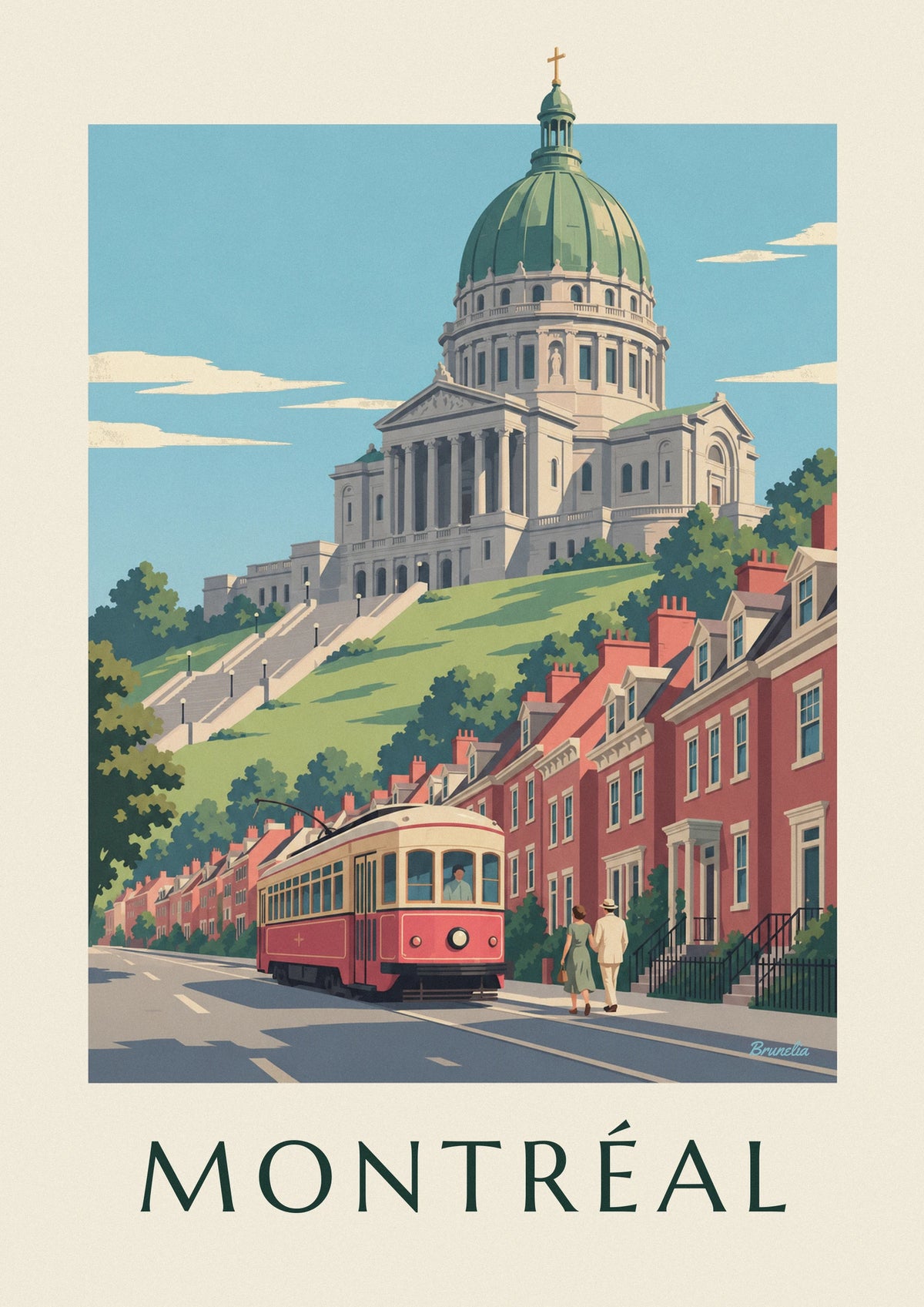 Affiche tramway rouge montant vers l'oratoire Saint-Joseph