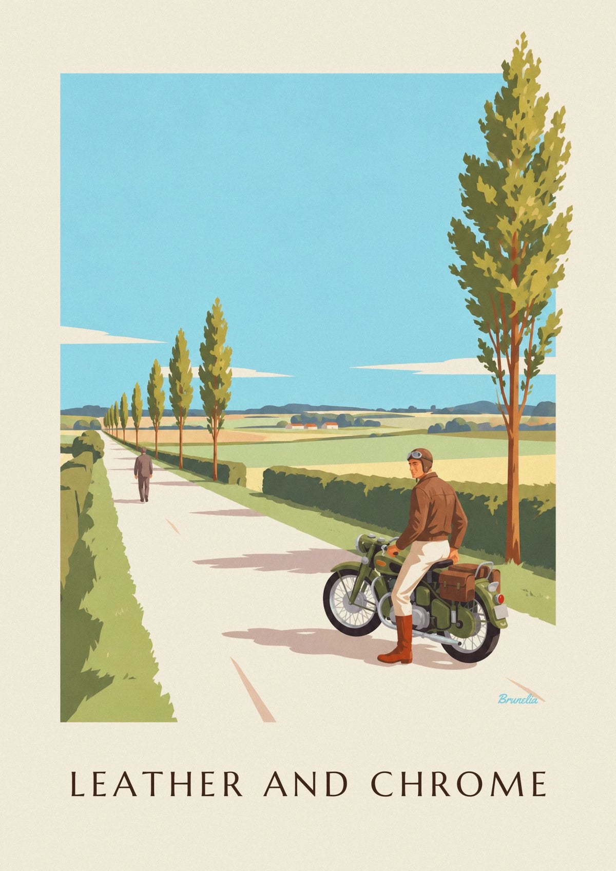 Biker in leather jacket and aviator goggles poster