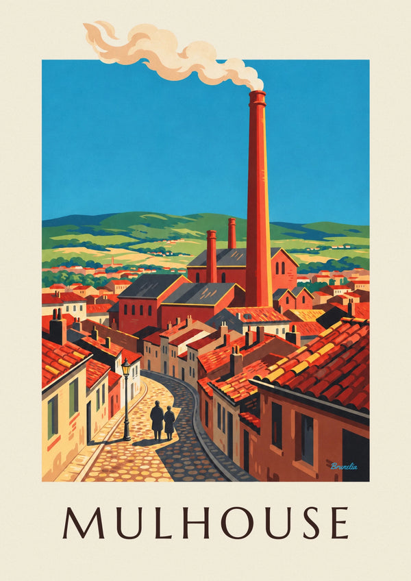 Mulhouse industrial city and factory chimneys poster