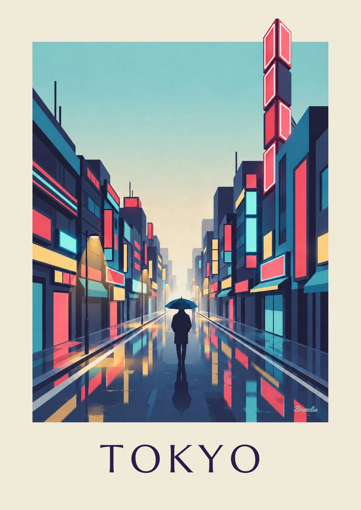 Rainy Tokyo night and Shinjuku neon lights poster