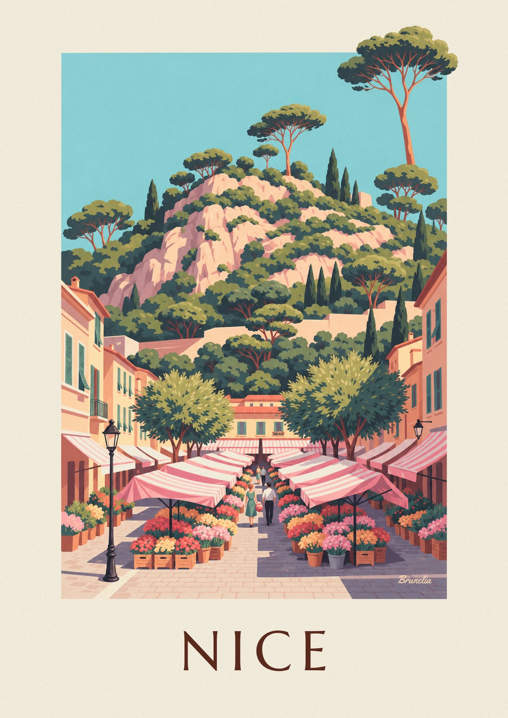 Affiche marché aux fleurs du cours Saleya à Nice : détail en gros plan