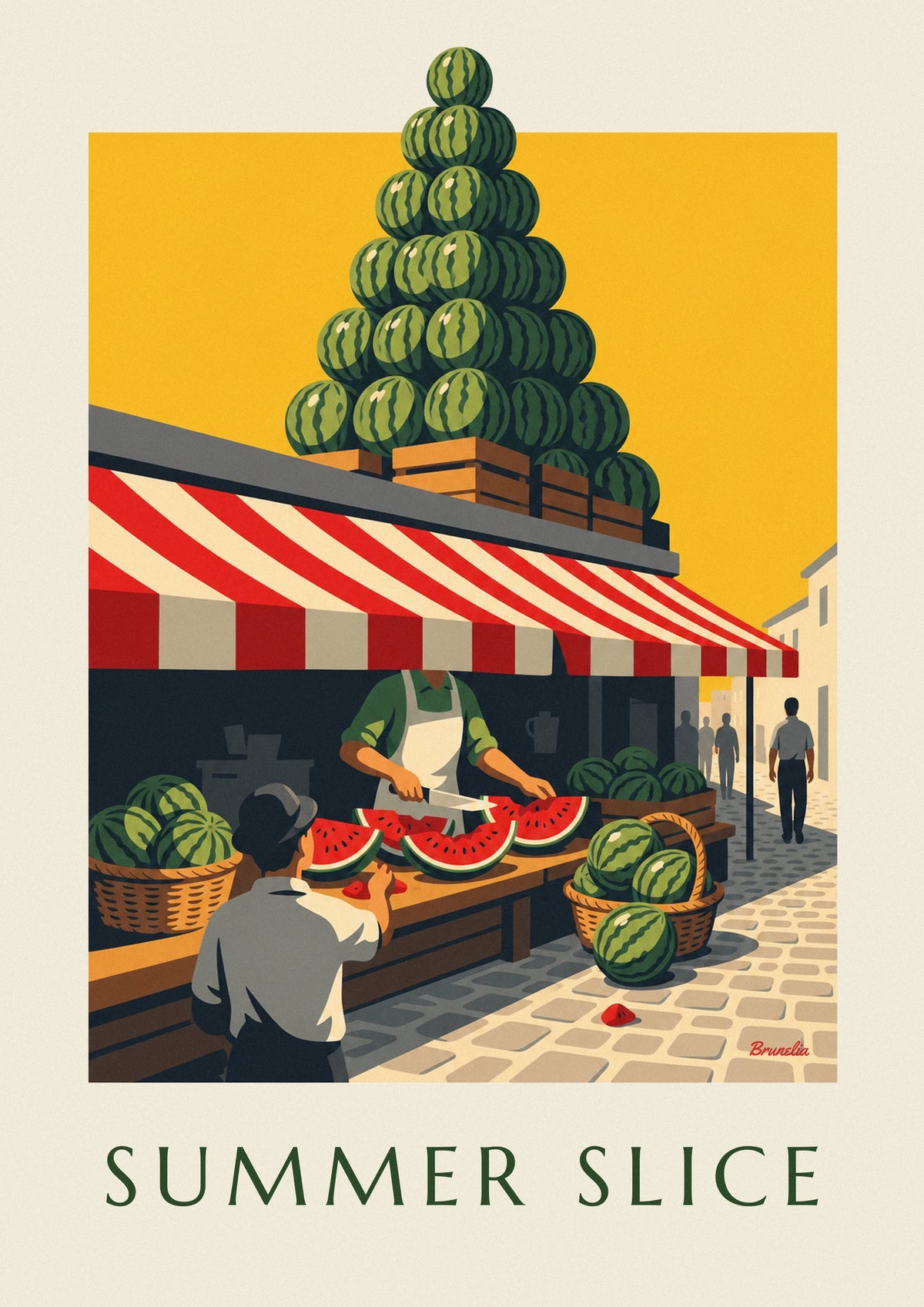 Watermelon wedges on a market stall poster