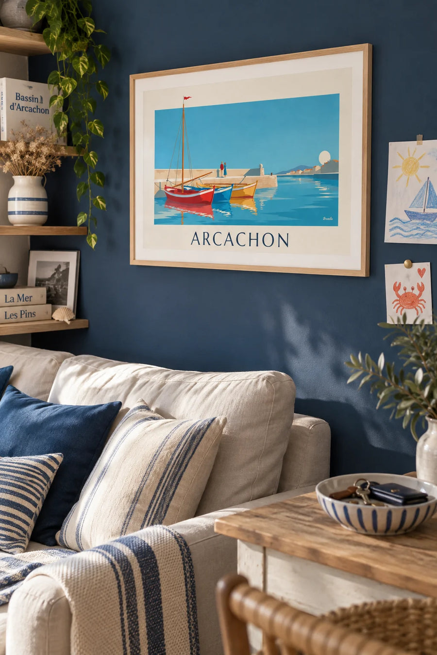 Colorful pinasses in the port of Arcachon poster: framed on the wall