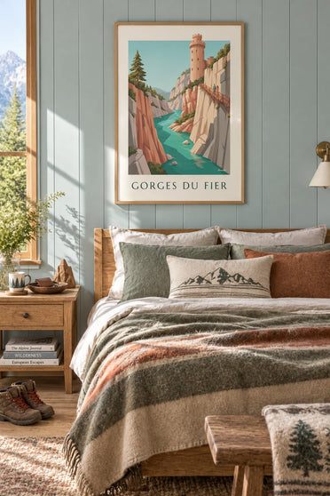 Poster of the Gorges du Fier footbridge and Montrottier castle: framed on the wall